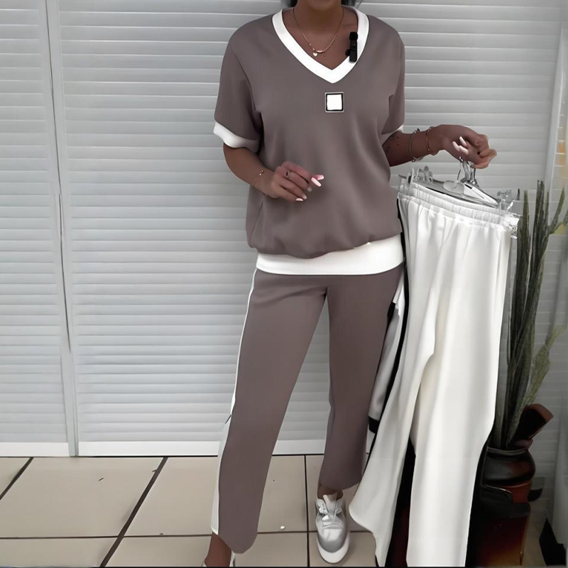 ⏳Begrenzte Zeit 50% Rabatt💥Lässiges Damen-Zweiteiler: Top mit V-Ausschnitt und Hose