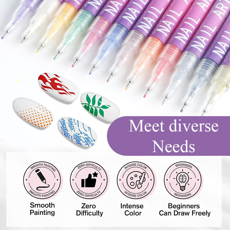 🎁Heißer Verkauf – 50 % Rabatt!✨ 12 Farben Nagelkunst-Stifte-Set für kreative Designs 💅🎨