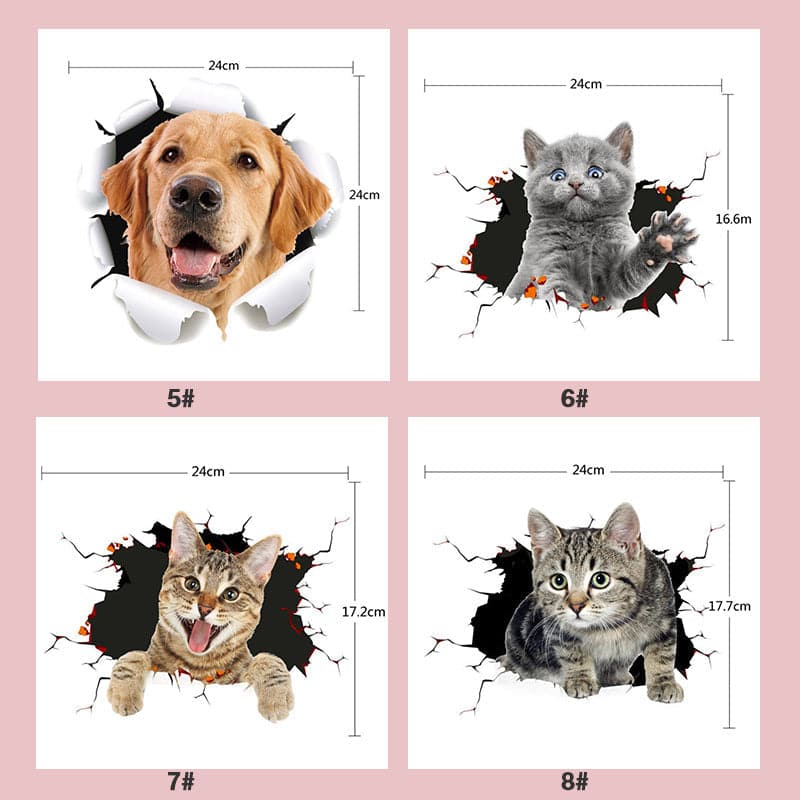 3D-Wandaufkleber mit abnehmbaren Katzen- und Hundemotiven