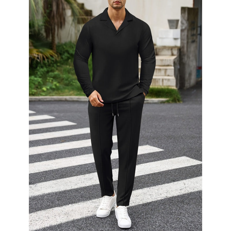 🎊Schickes Herren-Set aus Baumwolle, bestehend aus einem Hemd mit Kragen und einer Hose mit Kordelzug