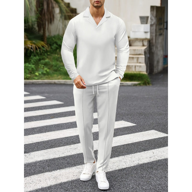 🎊Schickes Herren-Set aus Baumwolle, bestehend aus einem Hemd mit Kragen und einer Hose mit Kordelzug