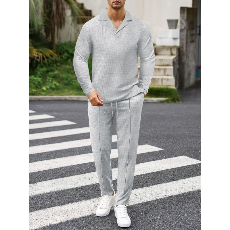 🎊Schickes Herren-Set aus Baumwolle, bestehend aus einem Hemd mit Kragen und einer Hose mit Kordelzug