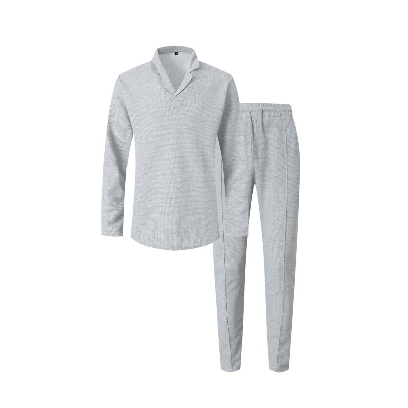 🎊Schickes Herren-Set aus Baumwolle, bestehend aus einem Hemd mit Kragen und einer Hose mit Kordelzug