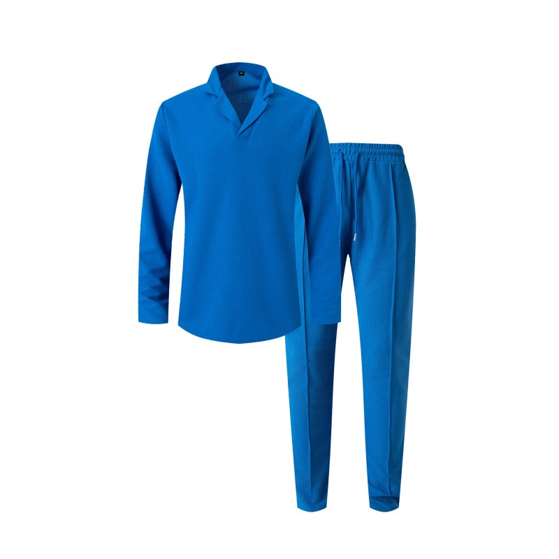 🎊Schickes Herren-Set aus Baumwolle, bestehend aus einem Hemd mit Kragen und einer Hose mit Kordelzug