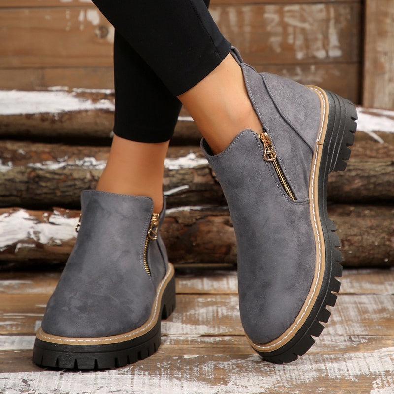 Damen-Stiefeletten mit runder Spitze und seitlichem Reißverschluss