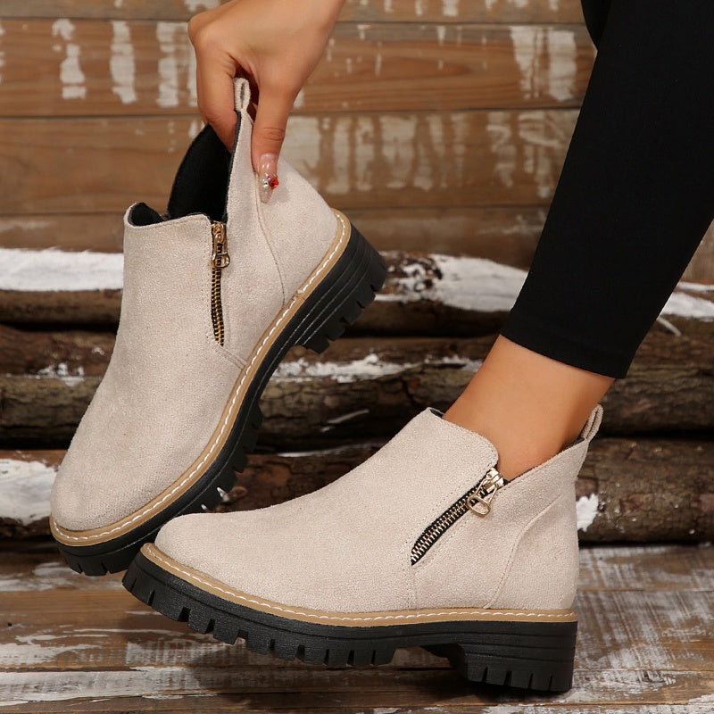 Damen-Stiefeletten mit runder Spitze und seitlichem Reißverschluss