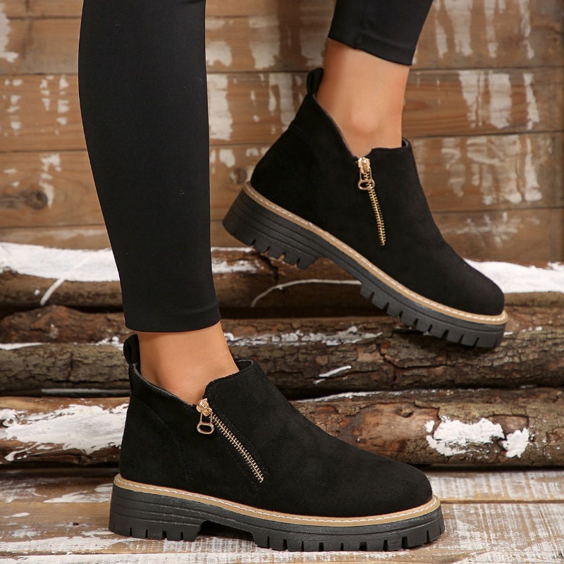 Damen-Stiefeletten mit runder Spitze und seitlichem Reißverschluss