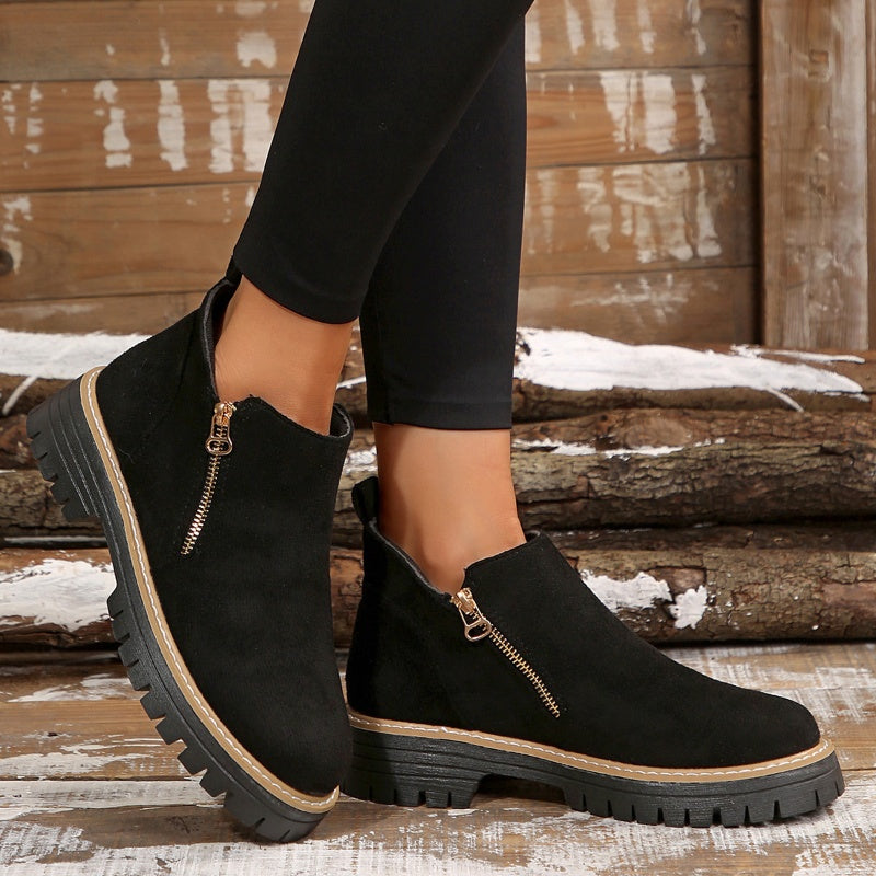 Damen-Stiefeletten mit runder Spitze und seitlichem Reißverschluss