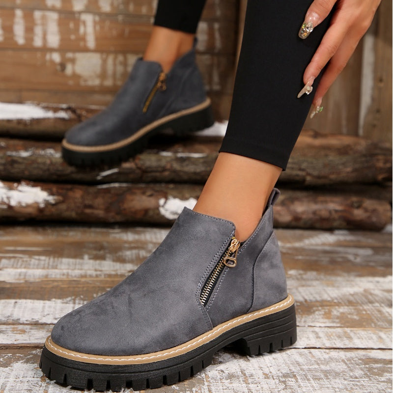 Damen-Stiefeletten mit runder Spitze und seitlichem Reißverschluss
