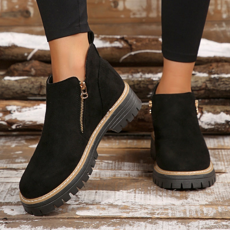 Damen-Stiefeletten mit runder Spitze und seitlichem Reißverschluss