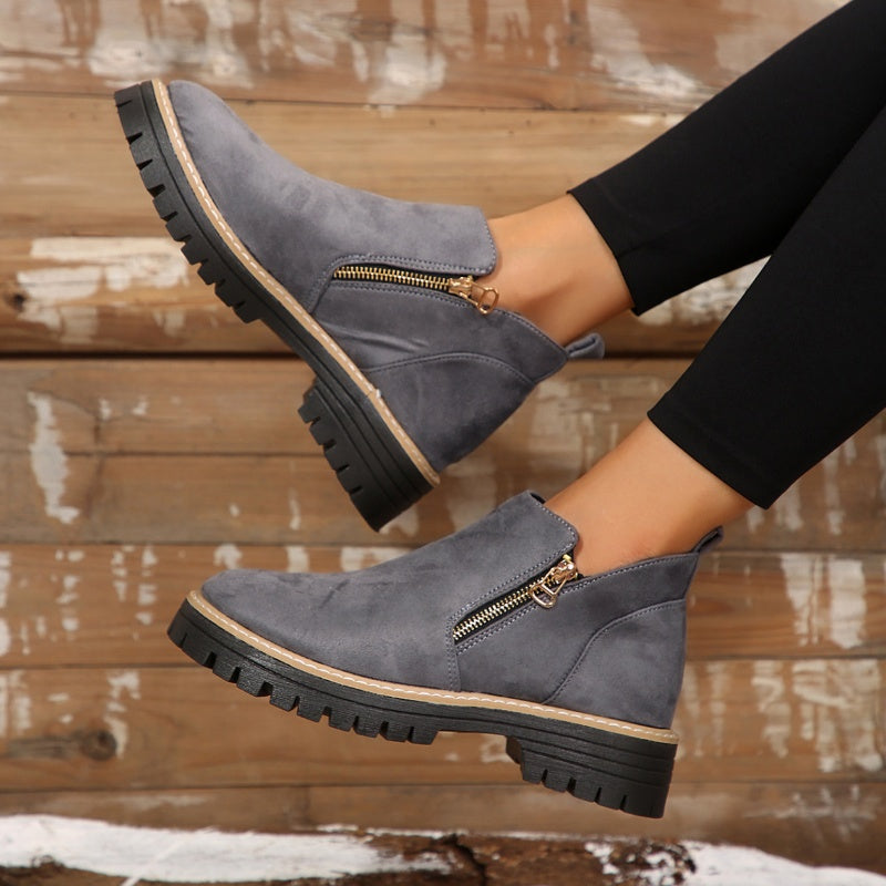Damen-Stiefeletten mit runder Spitze und seitlichem Reißverschluss