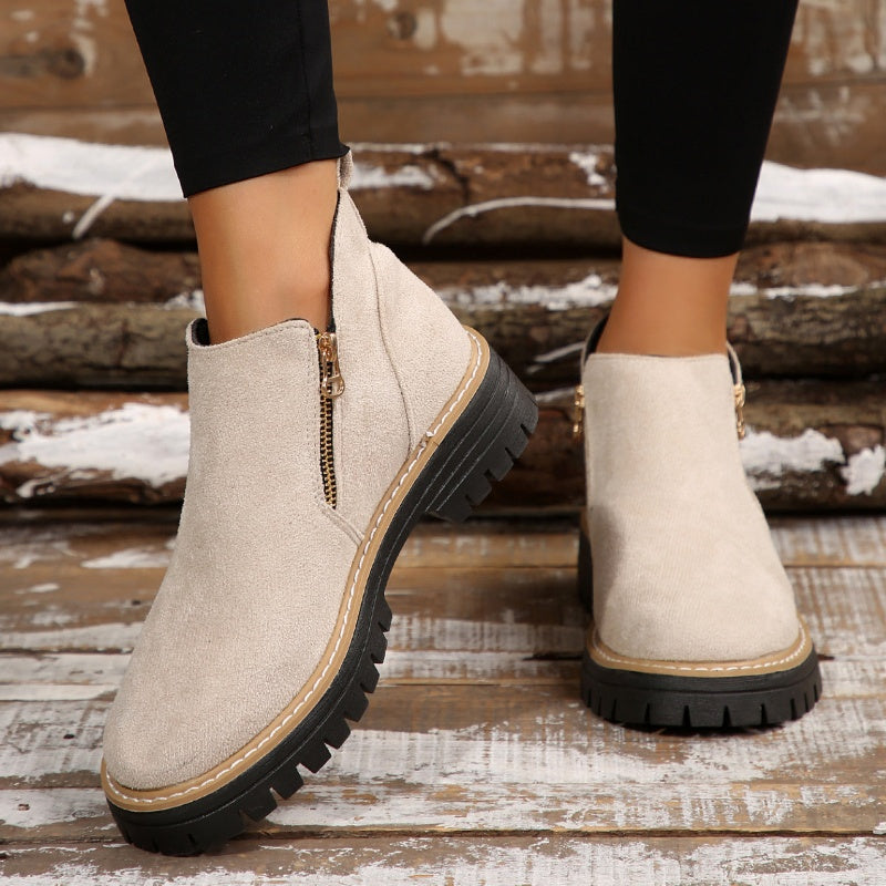 Damen-Stiefeletten mit runder Spitze und seitlichem Reißverschluss