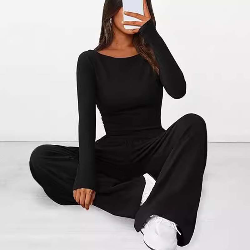 Asymmetrisches Langarmshirt & Hose mit weitem Bein – Zweiteiler
