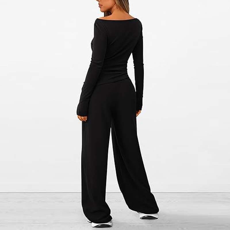 Asymmetrisches Langarmshirt & Hose mit weitem Bein – Zweiteiler