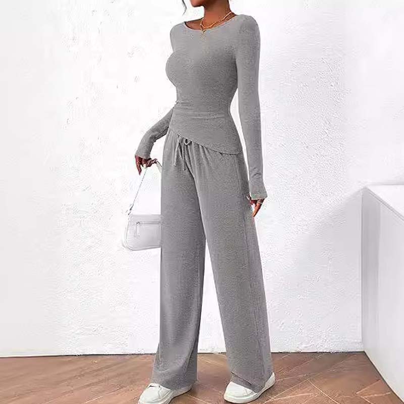 Asymmetrisches Langarmshirt & Hose mit weitem Bein – Zweiteiler