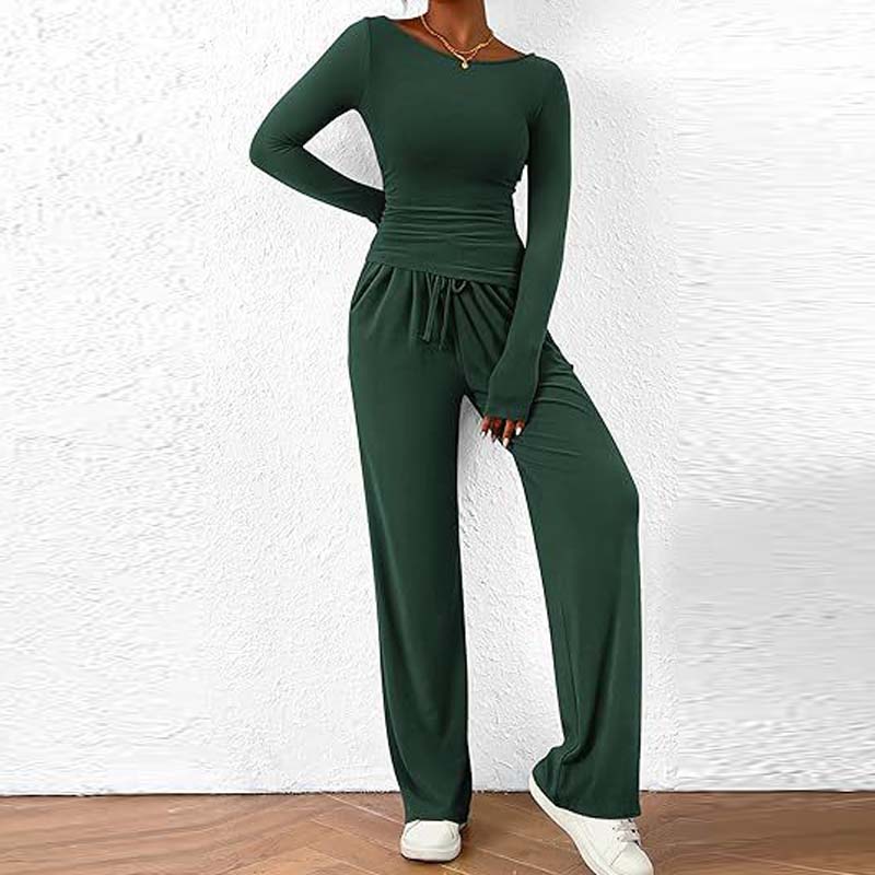 Asymmetrisches Langarmshirt & Hose mit weitem Bein – Zweiteiler