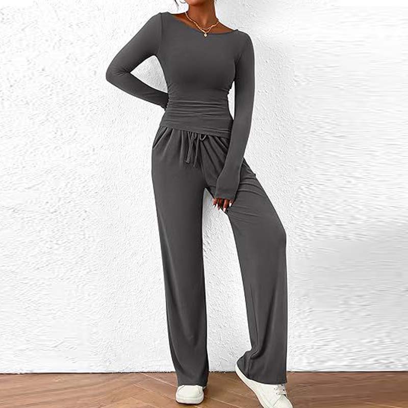 Asymmetrisches Langarmshirt & Hose mit weitem Bein – Zweiteiler