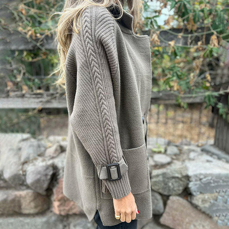 ❄️🍂 Neuer mittellanger Damenmantel mit doppelreihigem Reverskragen, gefertigt aus doppelseitigem Tweed.