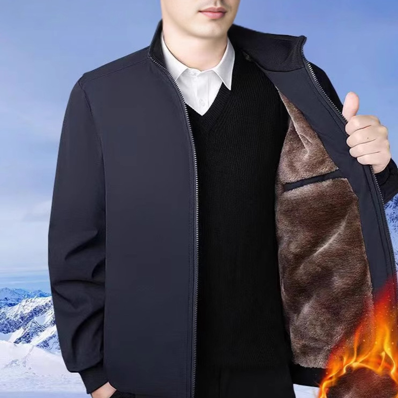 ❄️Einfarbige, warme Herrenjacke mit Reißverschluss –💪Knitterfrei, wind-, regen- und schneefest!