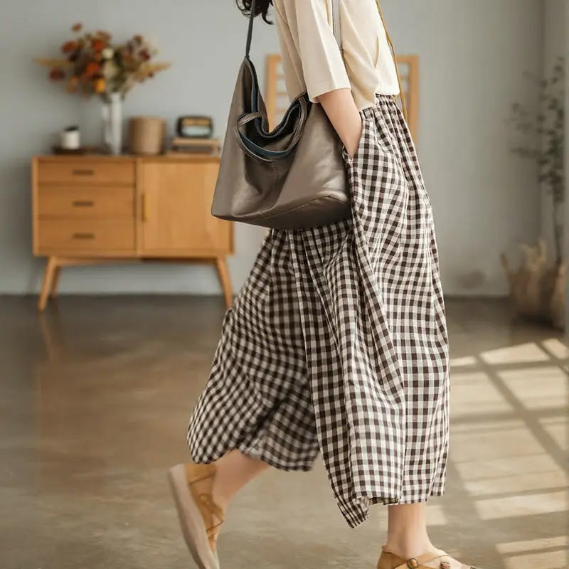 Lässige Damenhose mit weitem Bein und elastischer Taille