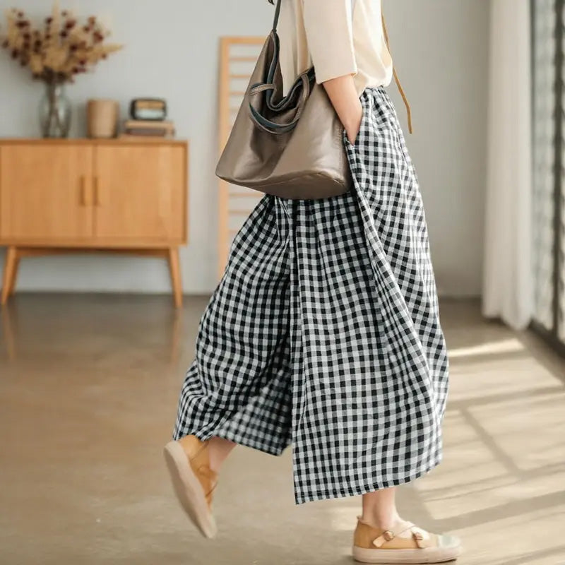 Lässige Damenhose mit weitem Bein und elastischer Taille