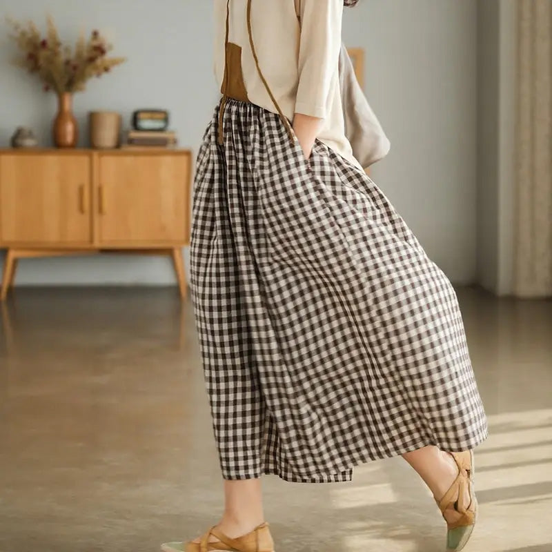 Lässige Damenhose mit weitem Bein und elastischer Taille