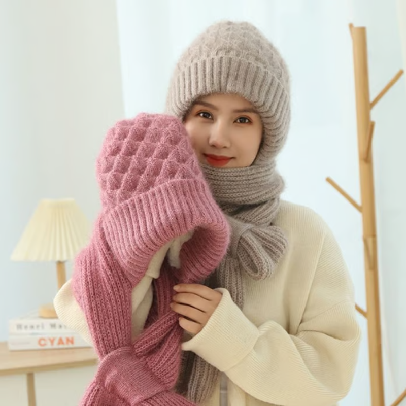 All-in-One-Strickmütze und Schal