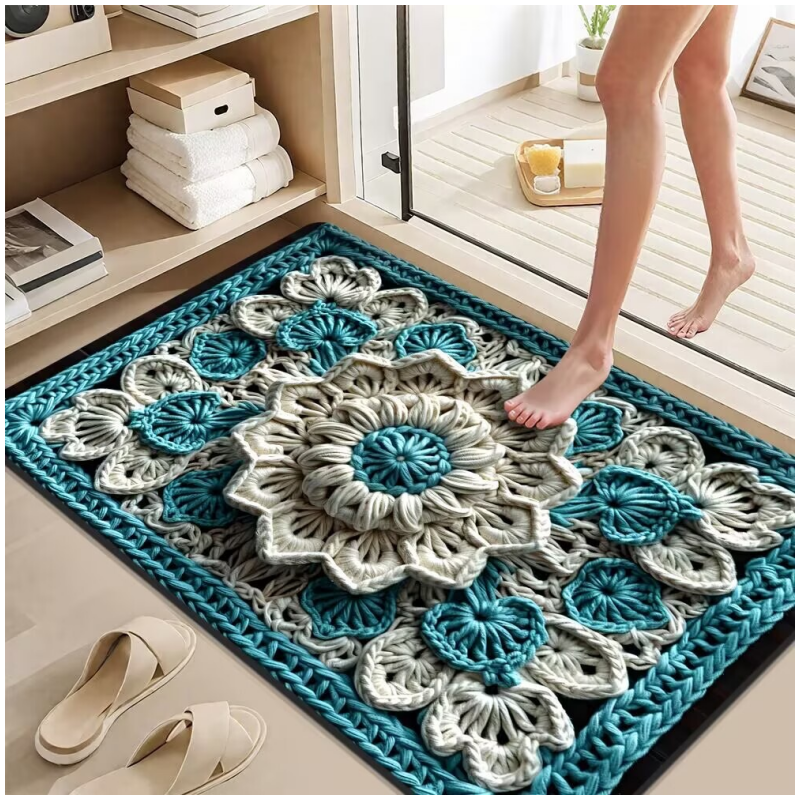 🌲Weihnachtsdeal: 3D-Floral-Garn Bodenmatte - Saugstark & Rutschfest