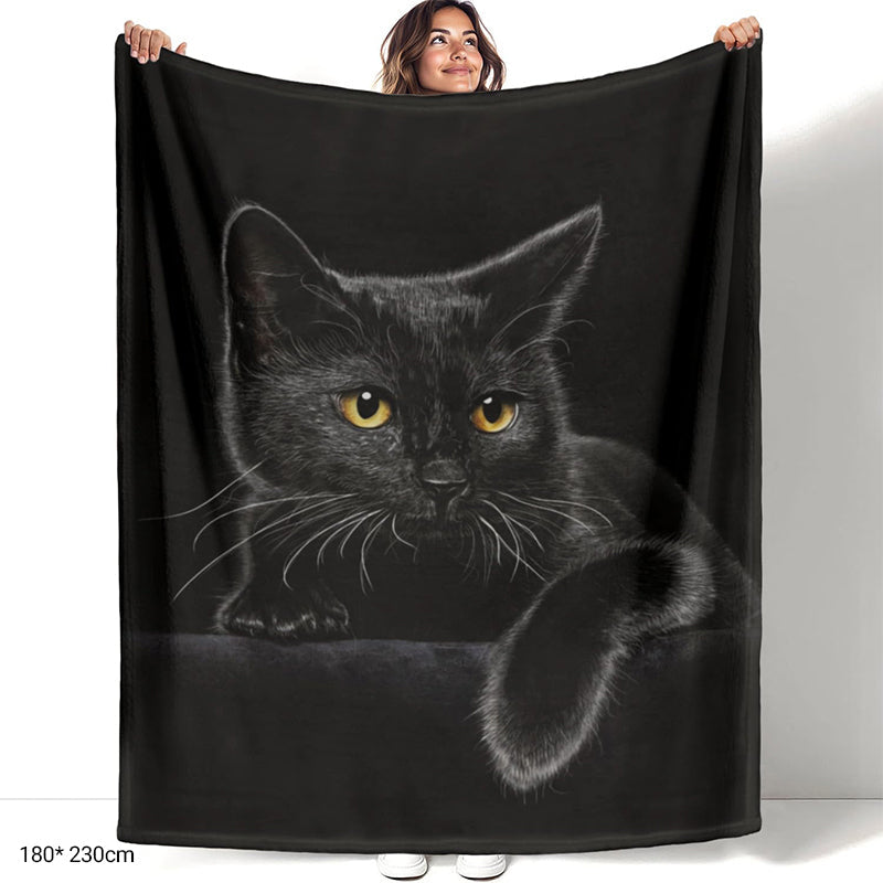 💖Verstärkte Ultra-Warme Bettdecke mit Schwarz Katze Motiv für die Bettkante
