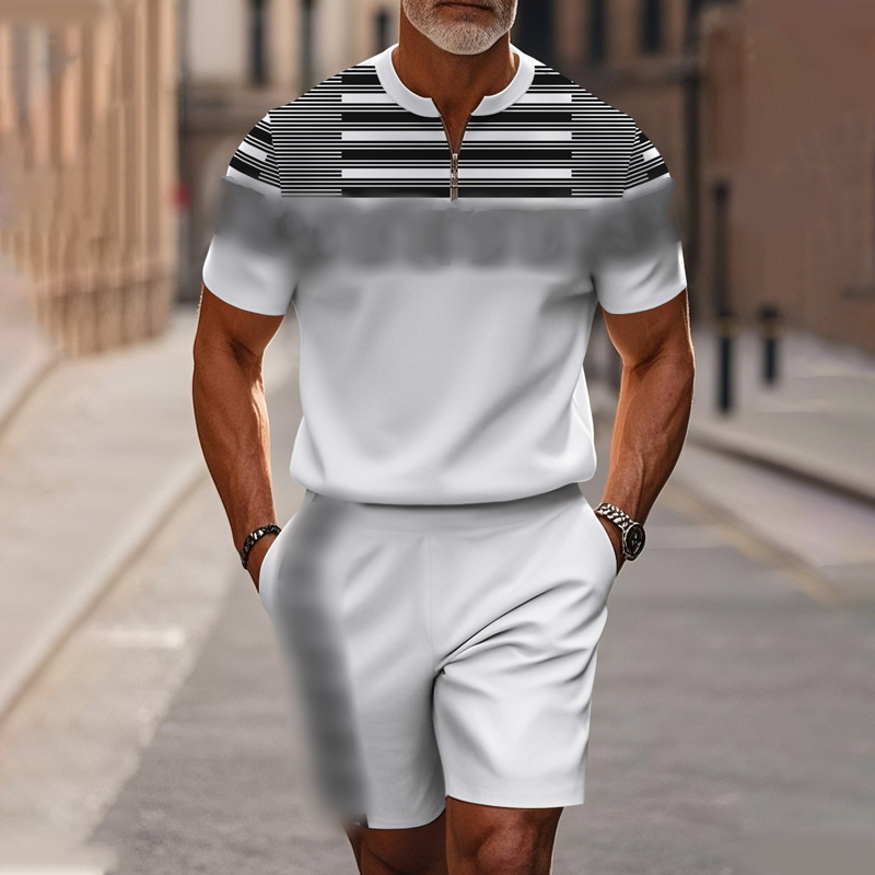 Herren-Hemd-und-Shorts-Set mit Viertelreißverschluss