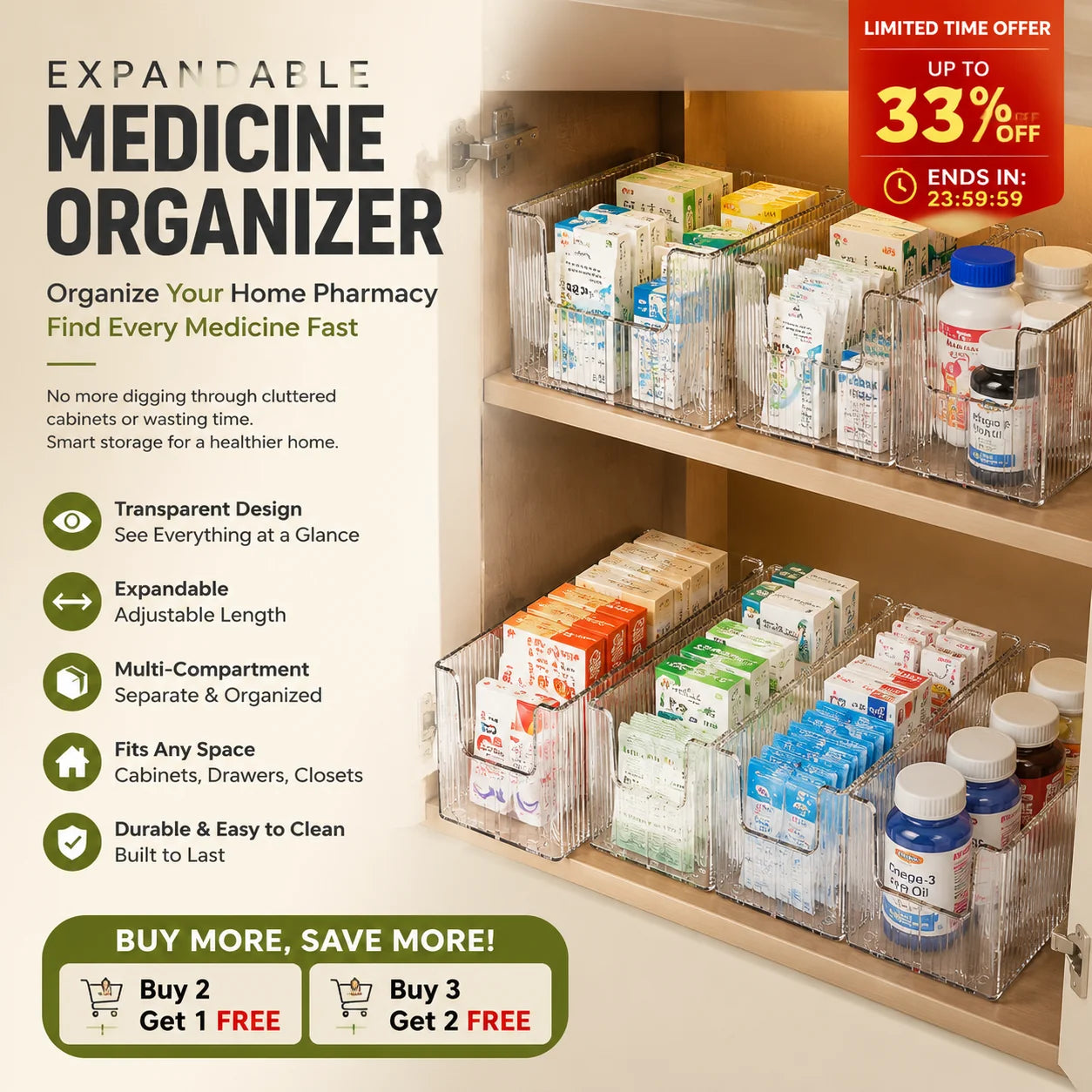 🔥 Transparenter ausziehbarer Medikamentenorganizer — ausziehbar, perfekt für einen aufgeräumten Medikamentenschrank 💊🗄️