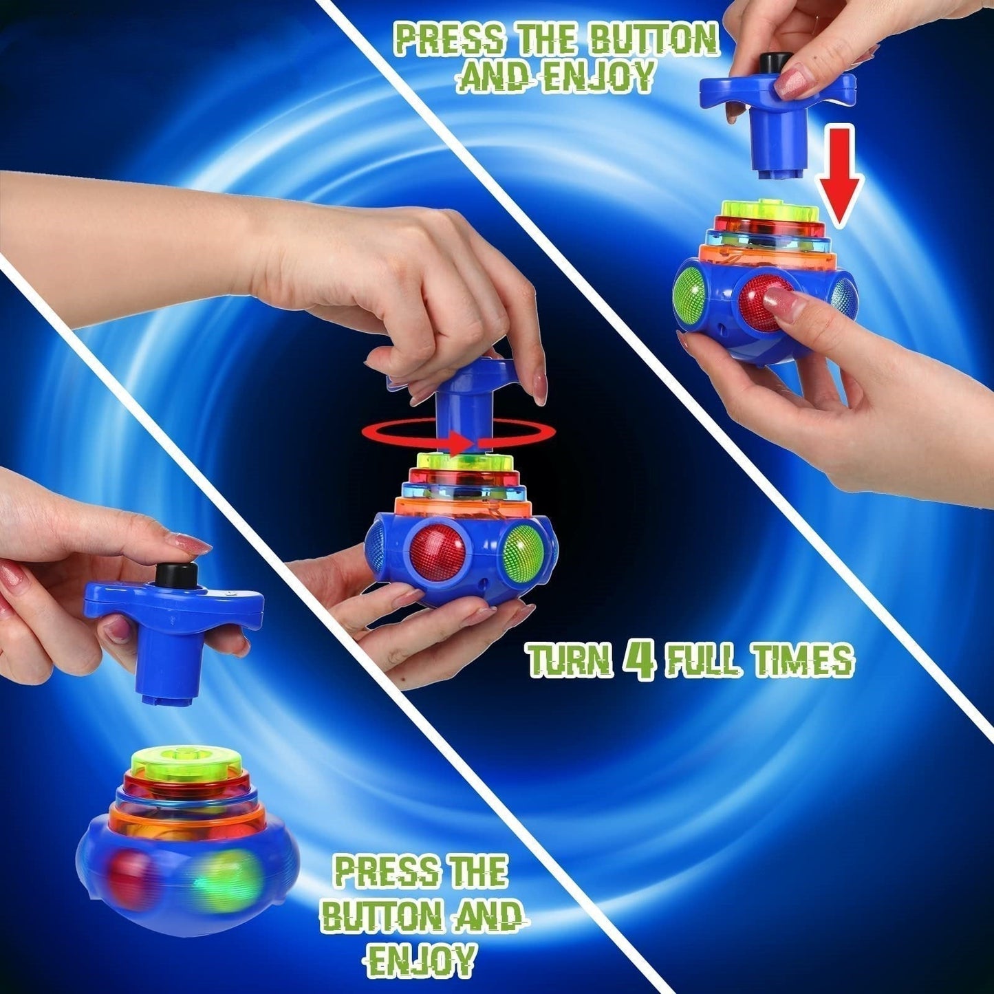 🎅Weihnachtsgeschenk für Kinder🎄Musikspielzeug mit blinkenden Spinnern und Launcher