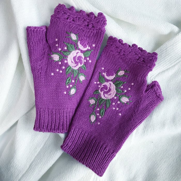 Handgestickte Handschuhe Handschuhe für Frauen Strickhandschuhe mit Blumenmuster