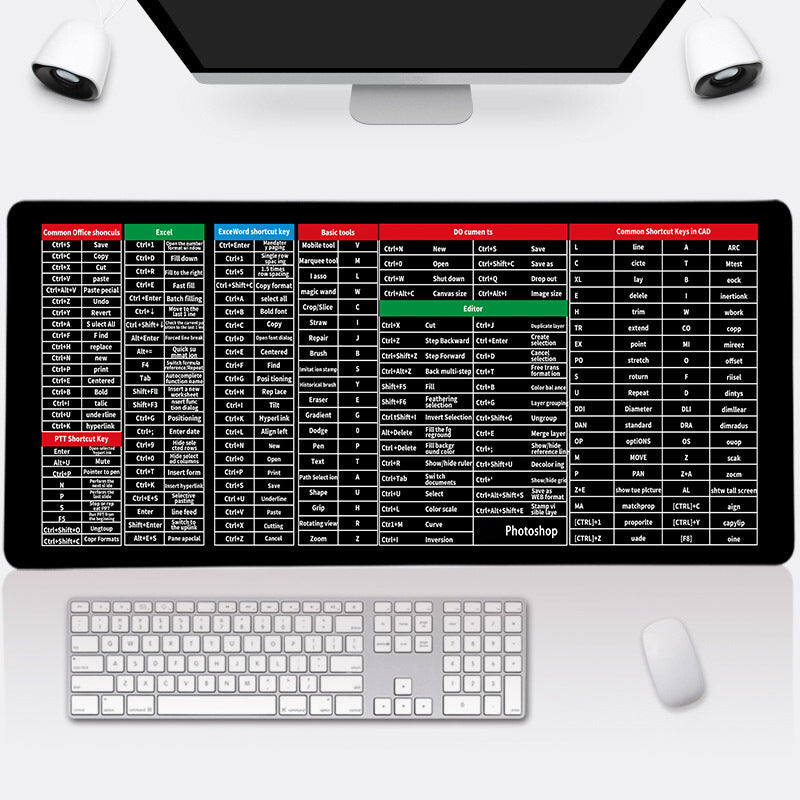 Quick Key Super Large Anti-Rutsch-Tastaturpad - mit Office Software Shortcuts Muster