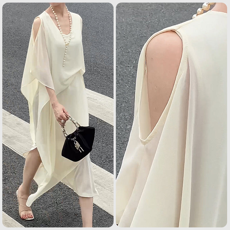 Damen Unregelmäßiger Saum Schulterfrei Elegantes Langes Kleid