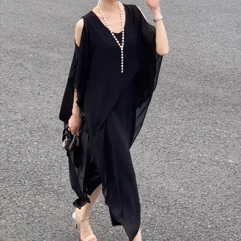 Damen Unregelmäßiger Saum Schulterfrei Elegantes Langes Kleid