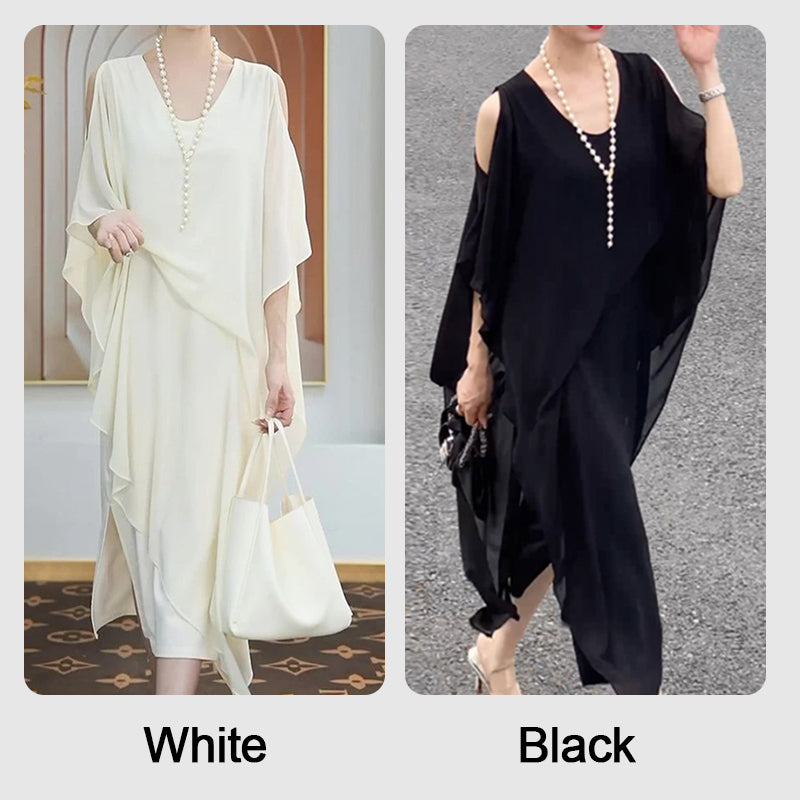 Damen Unregelmäßiger Saum Schulterfrei Elegantes Langes Kleid