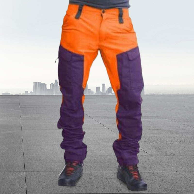 Herren Patchwork Multi-Taschen Kordelzug elastische Taille Cargo-Hosen