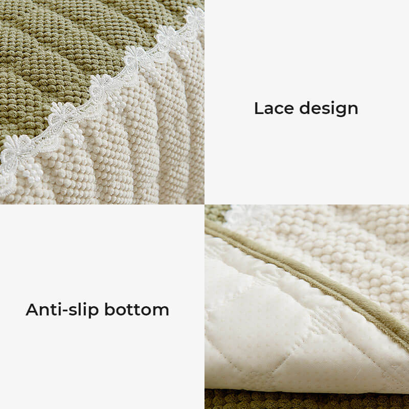 Rutschfester Couchbezug aus Cord im Colour-Block-Design mit Spitze