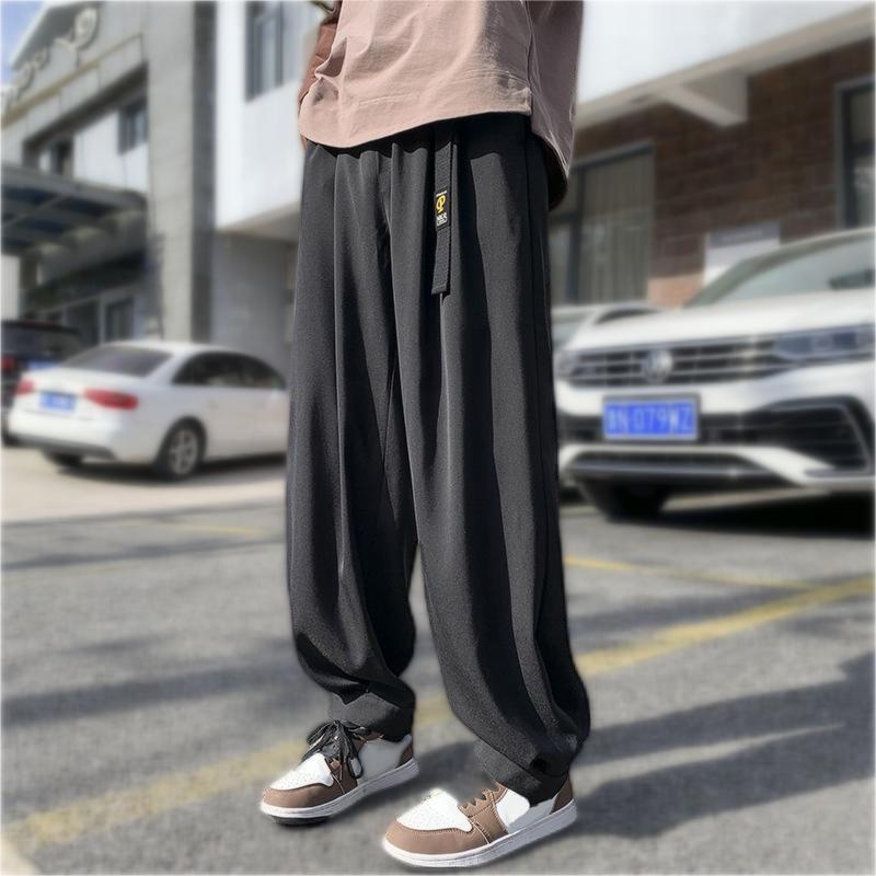 Loose Fit Wide Leg Vintage Elastic Waist Casual Pants