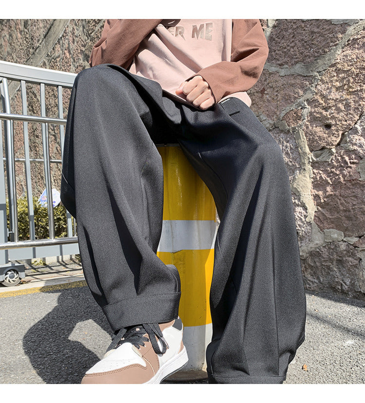 Loose Fit Wide Leg Vintage Elastic Waist Casual Pants