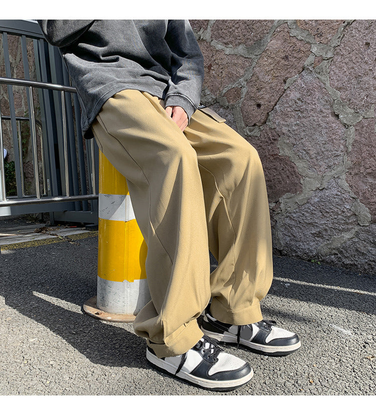 Loose Fit Wide Leg Vintage Elastic Waist Casual Pants