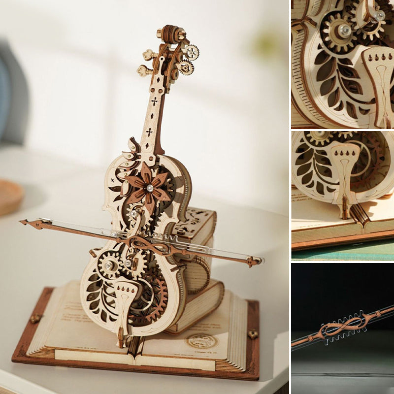 Zusammengebaute Cello-Spieluhr aus Holz