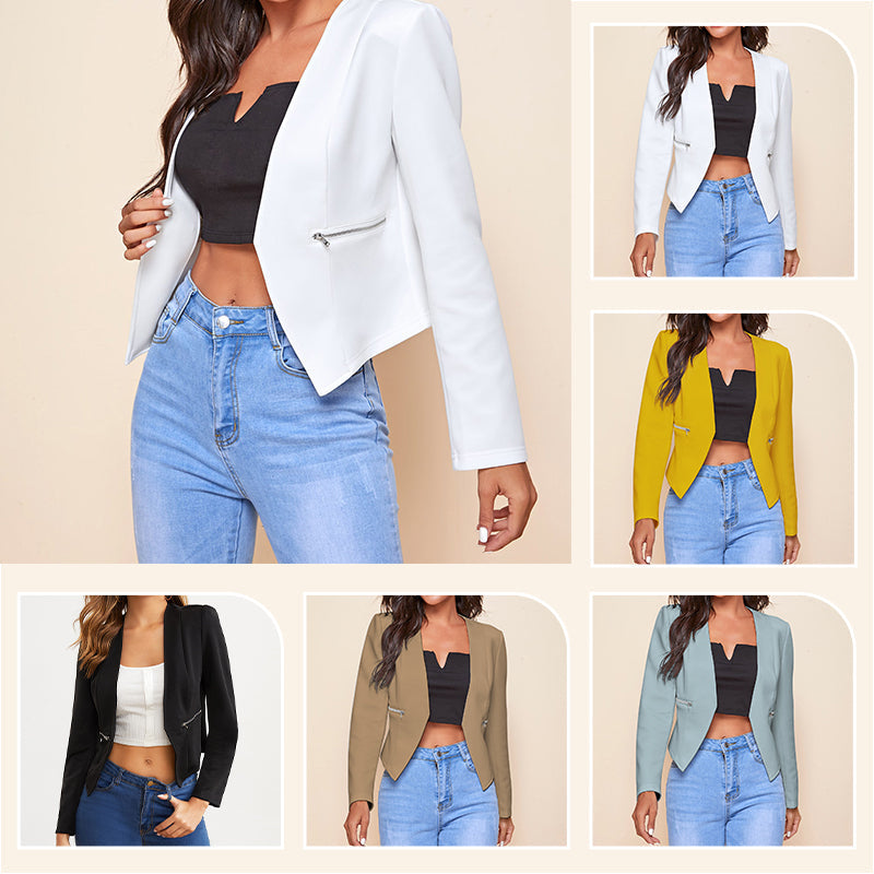 Lässiger Arbeitsblazer mit Reißverschlusstaschen für Frauen