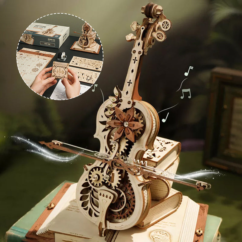 Zusammengebaute Cello-Spieluhr aus Holz