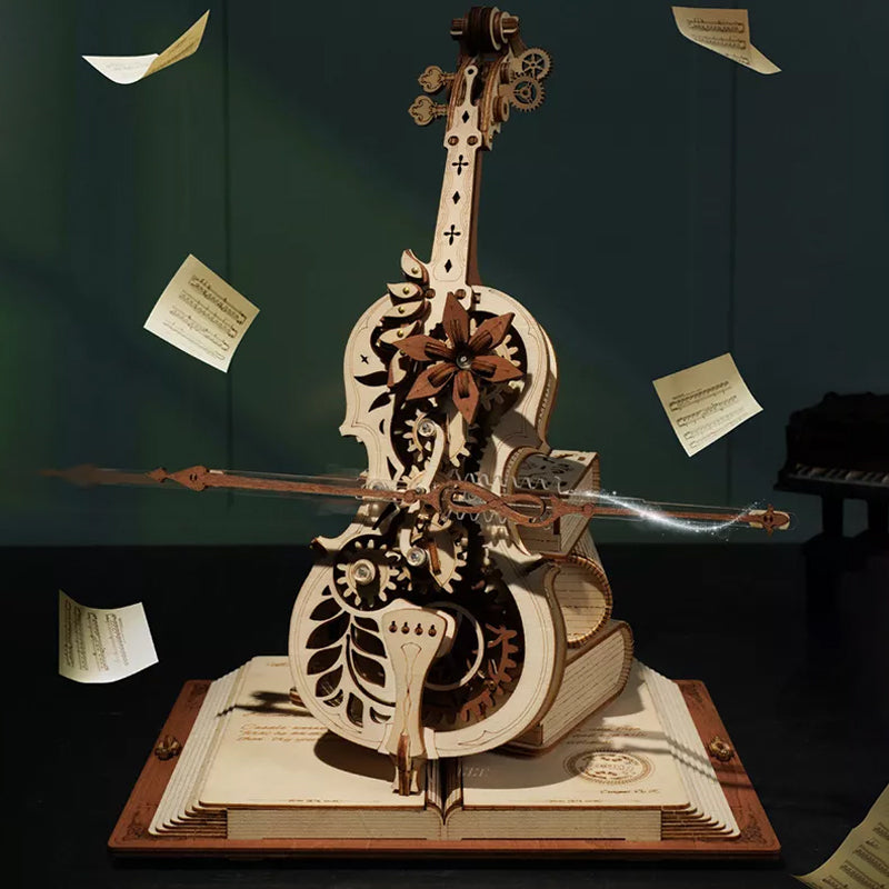 Zusammengebaute Cello-Spieluhr aus Holz