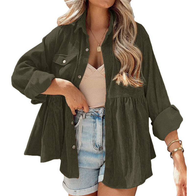 2023 Spring Corduroy Peplum Top