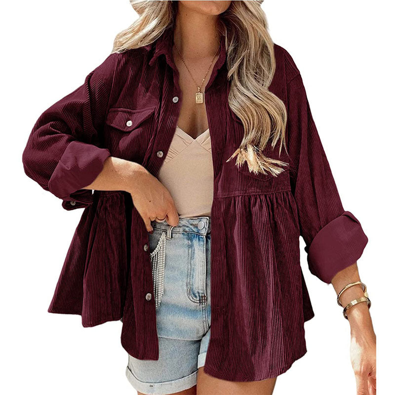 2023 Spring Corduroy Peplum Top
