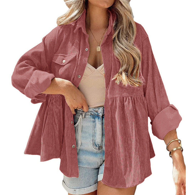 2023 Spring Corduroy Peplum Top