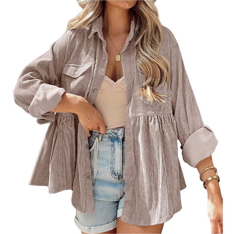 2023 Spring Corduroy Peplum Top